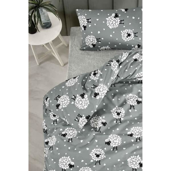 Bäddset - 1 påslakan 220 x 240 cm + 2 örngott 60 x 60 cm - 65% bomull, 35% polyester - Grå