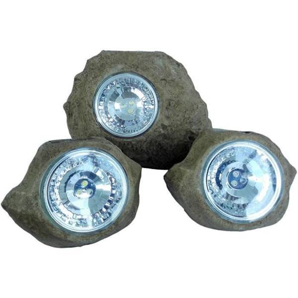 Set med 3 solar trädgårdsstenar att installera - LUMISKY - ROCKY BROWN - 14 och 9 cm - Markering - Vit LED