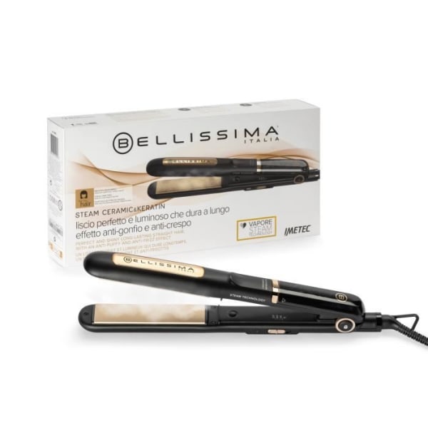 Steam Plattång - Bellissima - My Pro Steam B28 100 - Skydd och glans - 3 temperaturer - Lämplig för alla hårtyper