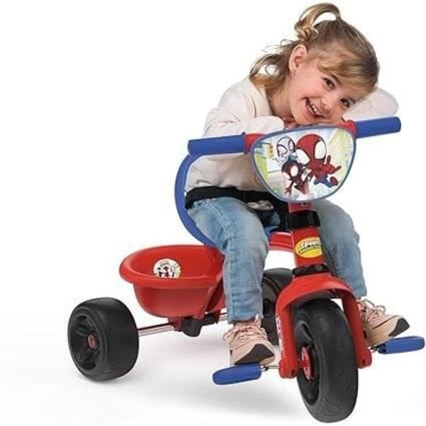 Smoby - Be Fun Trehjuling - Spidey - Skalbar från 15 månader till 3 år - Föräldrakäpp justerbar till 3 lägen - Säkerhetsbälte