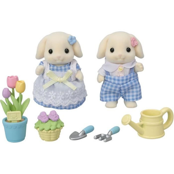 Docka - SYLVANISKA FAMILJER - Bror och syster Rabbit Aries - Trädgårdsskötsel - Ledad - Flerfärgad