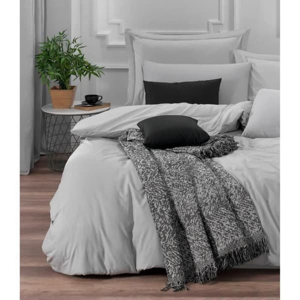 Bäddset - 1 påslakan 220 x 240 cm + 2 örngott 60 x 60 cm - 65% bomull, 35% polyester - Grå