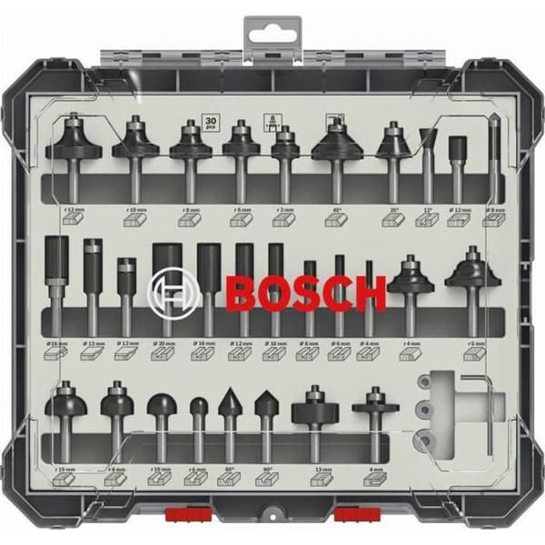Set med 30 blandade fräsar med 8 mm skaftdiameter BOSCH - 2607017475