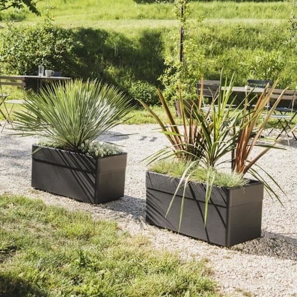 Planteringskärl - CAREL - Antracitgrå - 63 L - 78 x 39 x H.39 cm - EDA - Med hjul - Utomhus eller inomhus