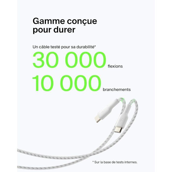 Flätad kabel - BELKIN - USB-C till USB-A - 1 m - Vit