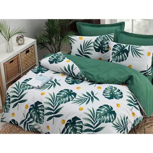 Bäddset - 1 påslakan 220 x 240 cm + 2 örngott 60 x 60 cm - 65% bomull, 35% polyester - Grön