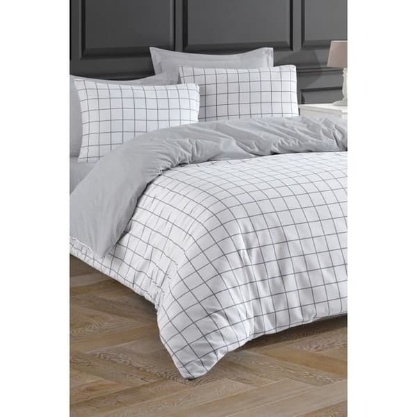 Bäddset - 1 påslakan 220 x 240 cm + 2 örngott 60 x 60 cm - 65% bomull, 35% polyester - Grå