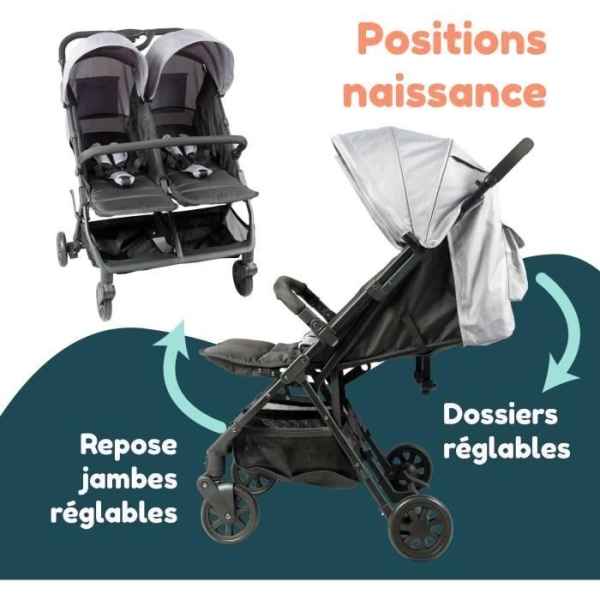 BAMBISOL dubbel vagn - För tvillingar och barn nära i ålder från födseln till 36 månader