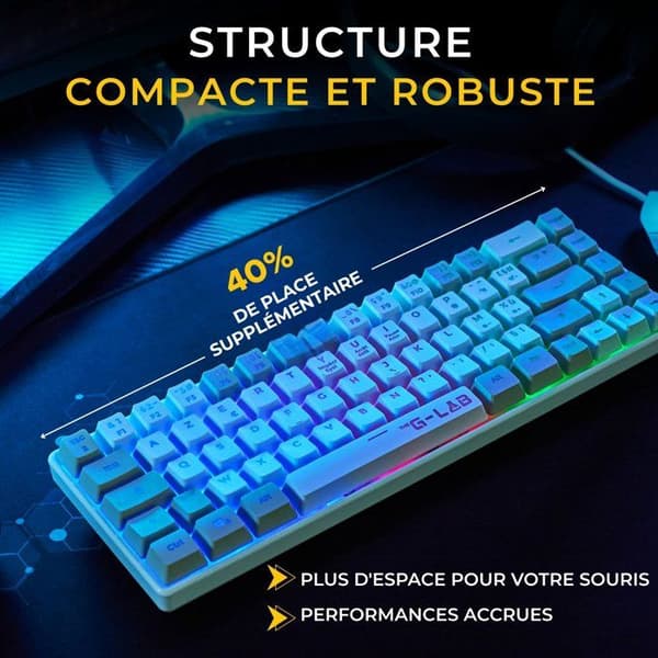 2-i-1-paket - THE G-LAB - Hydrogen Combo - AZERTY-tangentbord - Trådbunden mus - Vit/Grå