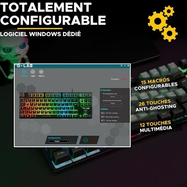 Speltangentbord - The G-Lab - KEYZ CESIUM - RGB - Svart & Grå - TKL