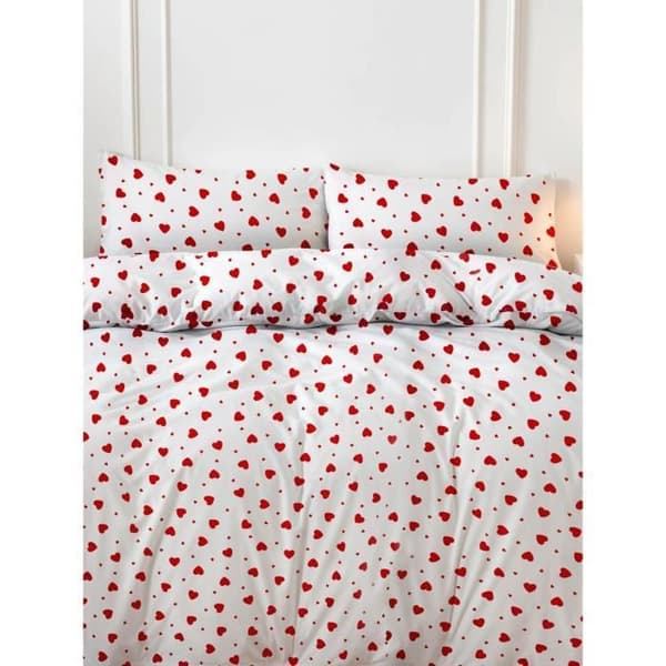 Bäddset - 1 påslakan 220 x 240 cm + 2 örngott 60 x 60 cm - 50% bomull, 50% polyester - Röd