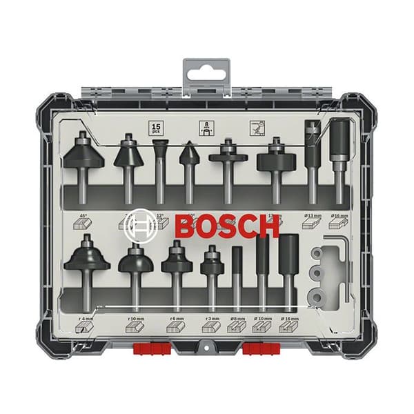 Set med 15 blandade fräsar med 6 mm skaft BOSCH - 2607017471