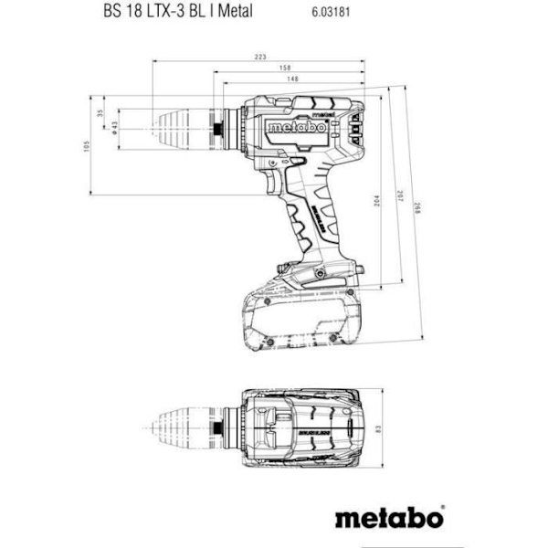 Sladdlös borrskruvdragare - METABO - BS 18 LTX-3 BL I - 18 V - Futuro toppchuck - MetaBOX 145 L