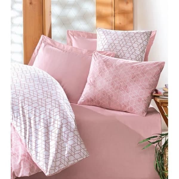 Bäddset - 1 påslakan 220 x 240 cm + 2 örngott 60 x 60 cm - 100% bomull - Rosa