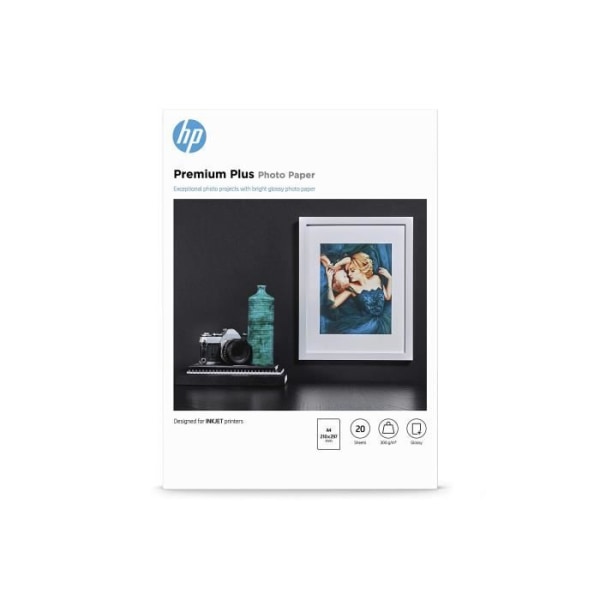 HP Premium Plus fotopapper, glättat, 300 g / m2, A4, 20 ark (CR672A)
