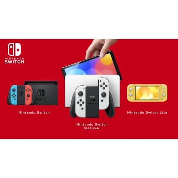 Nintendo Switch-konsol (OLED-modell): Ny version, Intense Colors, 7-tums skärm-med en vit Joy-Con