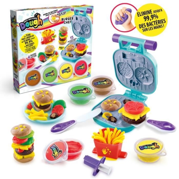 Canal Toys - Burger Kit Modeling Paste Antibacterial - Eliminerar upp till 99,9% av bakterier på händerna - 2 år - SND006