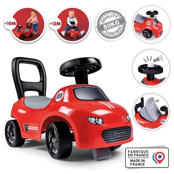 Smoby - 2 i 1 barnvagn - Auto Red - Box under sadeln + horn - Från 10 månader - Tillverkad i Frankrike