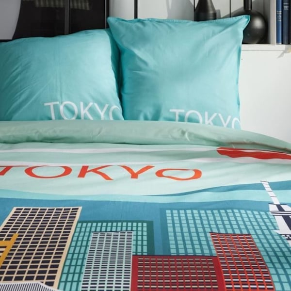 Sängset - IDAG - JAVA - 2 personer - 240x220 cm - Bomull - Tokyotryck - Blå