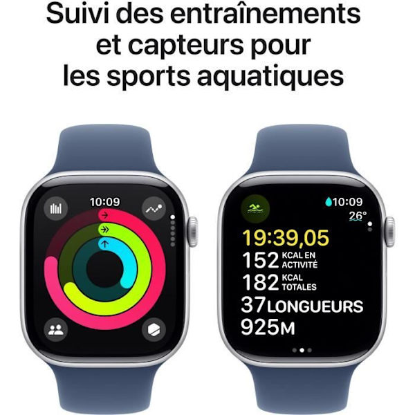 Apple Watch Series 10 GPS - 46 mm - Silver aluminiumfodral - Denim sportband - S/M