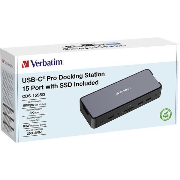 VERBATIM Pro CDS-15SSD USB-C 3.2 Bärbar dockningsstation - Inkluderar 256 GB SSD - Grå