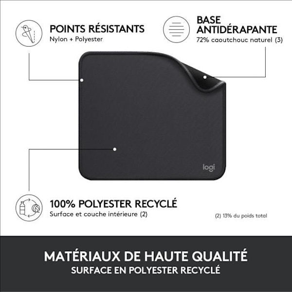 Slitstark musmatta - Logitech - Studio Series - Easy Glide - Grafit