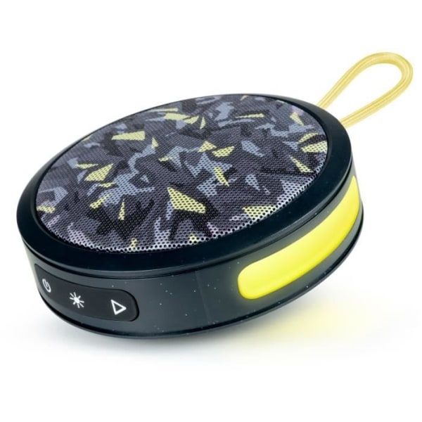 BIGBEN Party - Rund Bluetooth-högtalare med rem och ljuseffekter - 15W - Svart och kamouflagegul