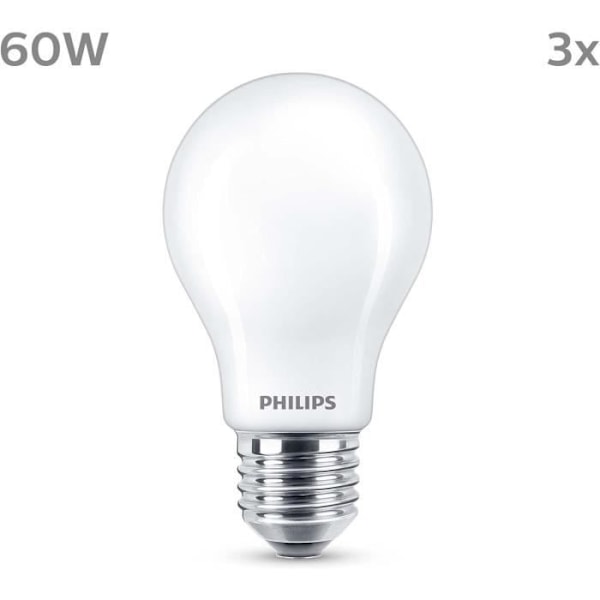 LED-lampa - PHILIPS - Classic - 60 W - A60 E27 - Varmvit - Ej dimbar x 3