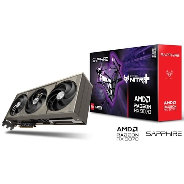 SAPPHIRE - Grafikkort - NITRO+ AMD RADEON RX 9070 GAMING OC - 16 GB - Dual HDMI / Dual DP Grå