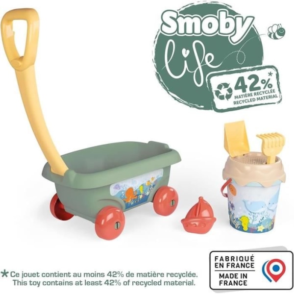 Smoby Life - Strandvagn - Hink + Tillbehör - 42 % återvunnet material och 100 % återvinningsbart