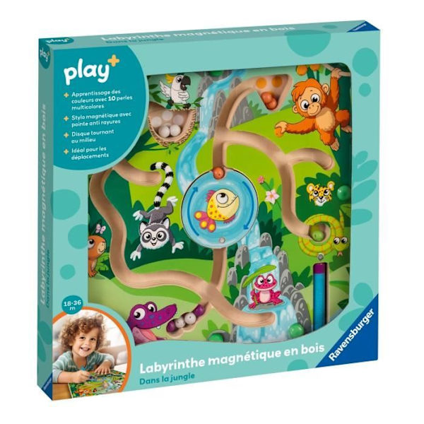 Ravensburger play+, magnetisk labyrint i trä - I djungeln, 6-36 månader, första ålder, baby
