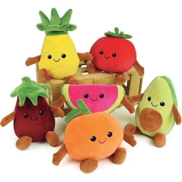 JEMINI Fruity's box med 6 mjuka plyschfrukter och grönsaker +/- 17 cm