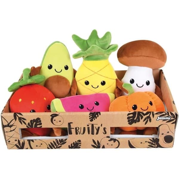 JEMINI Fruity's box med 6 mjuka plyschfrukter och grönsaker +/- 17 cm
