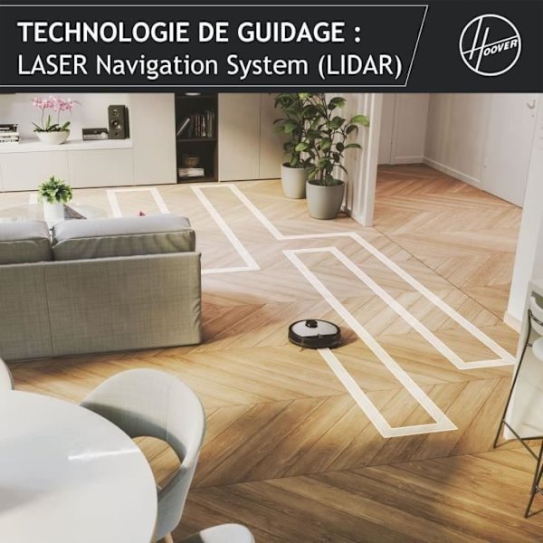 Hoover HG510D Dry Robot Dammsugare - WIFI - Laser Navigation - XL Borste - 90 min autonomi - Kraftfull - Ultra tyst 68 dBA