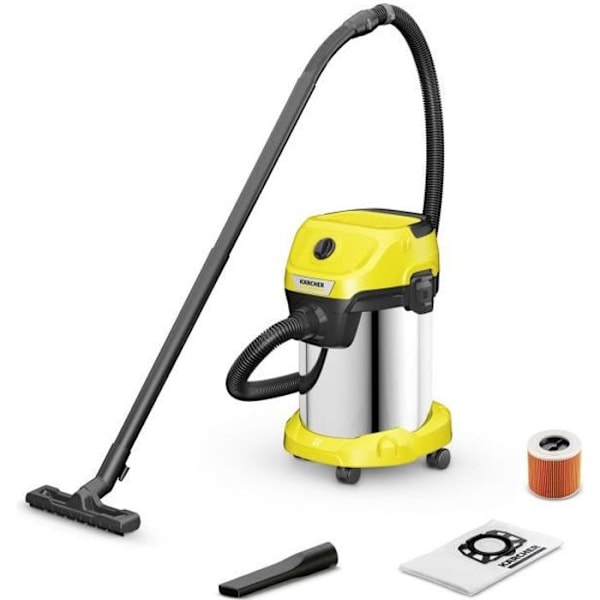 KARCHER WD 3 S V-19/4/20 våt- och torrdammsugare - 19 L tank i rostfritt stål - 1000W (Fläktfunktion) Rostfritt stål, Gul