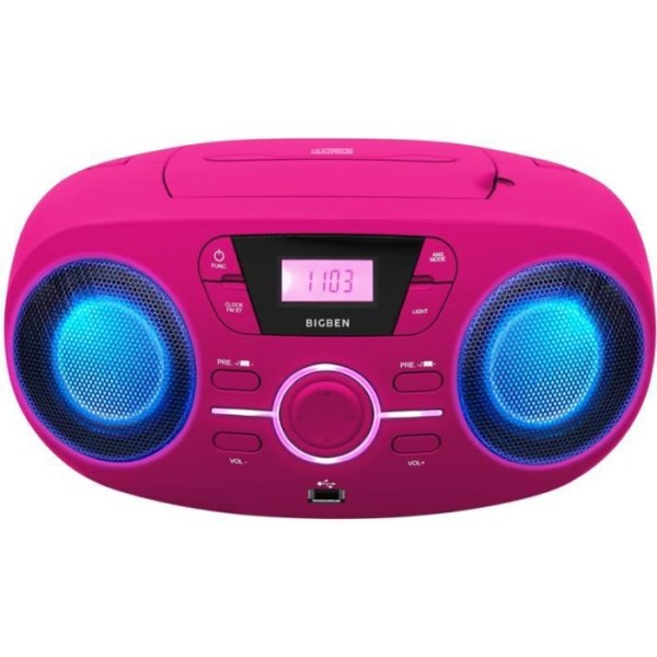 BIGBEN CD61RSUSB Bärbar Radio Cd Usb Rosa + Ljushögtalare