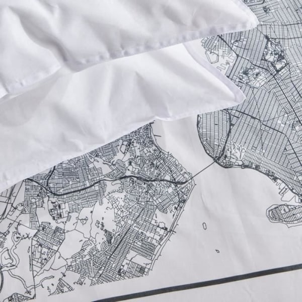 Sängkläder - IDAG - JAVA - 2 personer - 240x220 cm - Bomull - New York-tryck - Vit