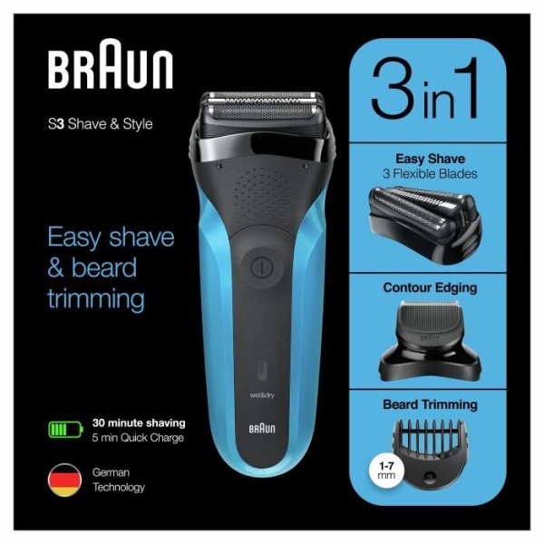 Braun Series 3 310BT Rakapparat för män - 3 flexibla blad som anpassar sig efter ditt ansikts konturer