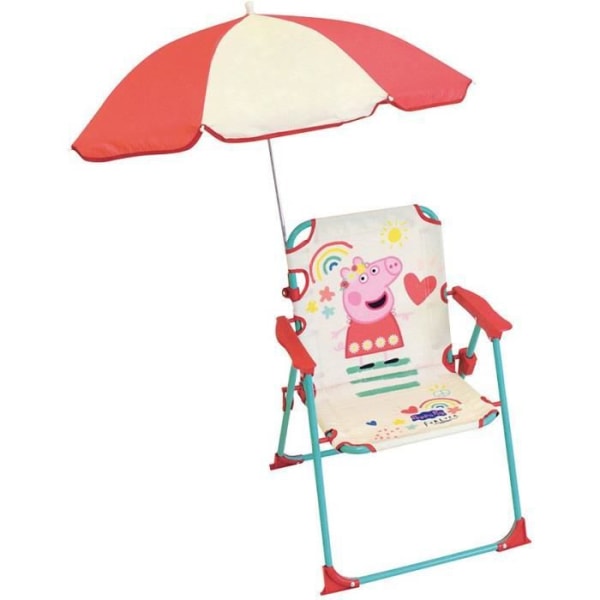 FUN HOUSE Peppa Pig Fällbar campingstol med parasoll - H.38.5 x B.38.5 x D.37.5 cm + parasoll ø 65 cm - För barn