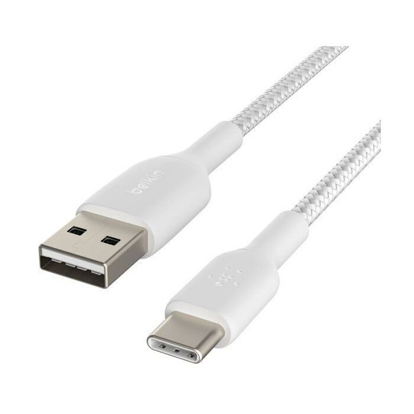 Flätad kabel - BELKIN - USB-C till USB-A - 0,15 m - Vit