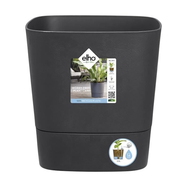 ELHO - Blomkruka - Greensense Aqua Care Square 30 - Kolgrå - Inomhus/utomhus - Ø 29,5 x H 30,2 cm