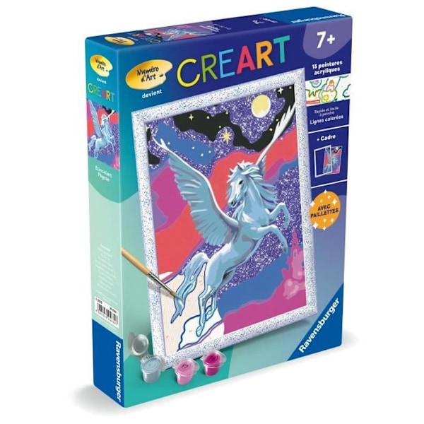 CreArt Kids 18x24 cm Sparkling Pegasus, Paint by Numbers Kit, Art Numbers, Ages 7+, 25830, Ravensburger