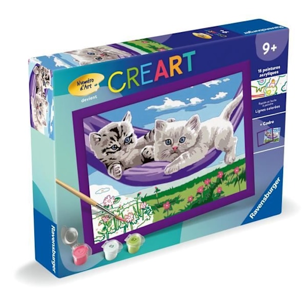 CreArt Kids 18x24 cm Kattungar i hängmattan, Paint by Numbers Kit, Ages 9+, 25828, Ravensburger