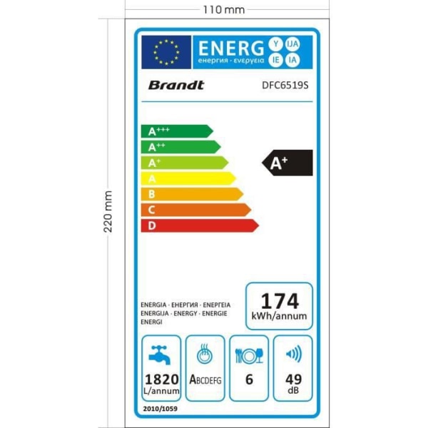 BRANDT DFC6519S fristående diskmaskin - 6 platsinställningar - Bredd 55 cm - Klass A + - 49dB - A + - Vit