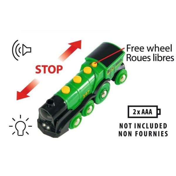 BRIO World - 33593 - Kraftfull grön lokomotiv med batterier - Träleksak