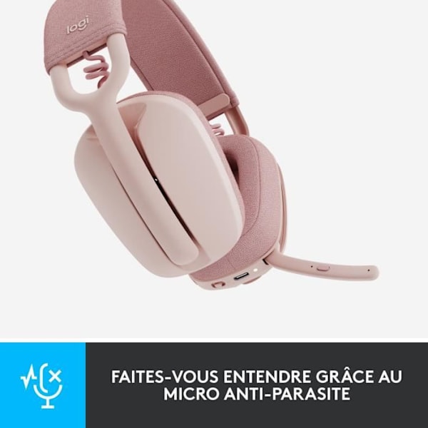 Logitech - Lätt trådlös lyssnande hjälm med bakgrund Micro Anti -Noise - Vibe 100 - Rose Zone