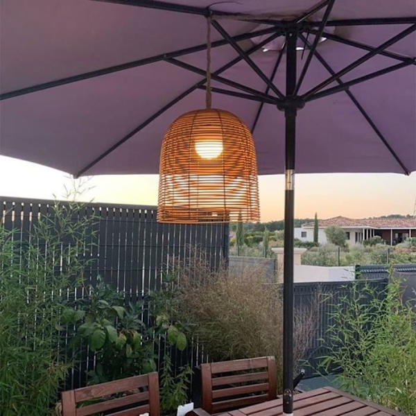 Nomadisk taklampa - LUMISKY - HANG BOHEME - H35 cm - Polyrotting med rep - Varmvit och dimbar vit LED