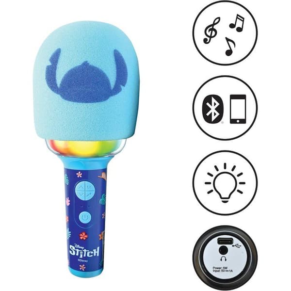 Lexibook - Karaoke Stitch Microphone - 3 lägen och 4 rösteffekter - USB-C-laddning - Bluetooth trådlös