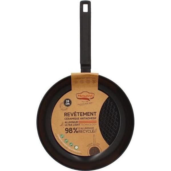 Stekpanna - MENASTYL - 6020638 - Smidd aluminium - 28 cm - Svart - Lämplig för alla spishällar inklusive induktion