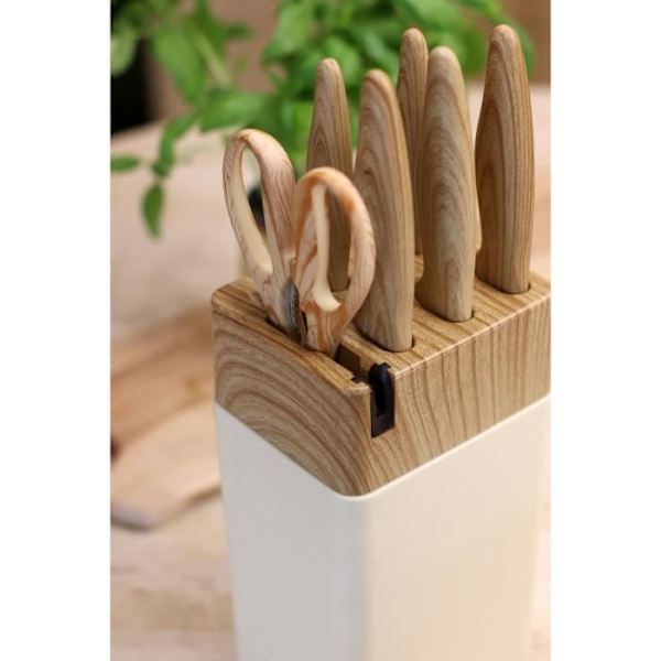 6-delat knivblock - MENASTYL - 5041063 - Keramiskt blad - Polypropylen - Krämfärgad